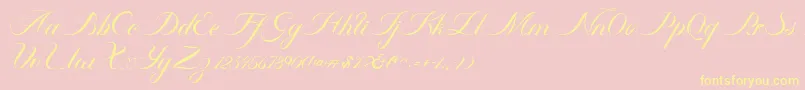 フォントAmbergris Script Free Personal – 黄色のフォント、ピンクの背景