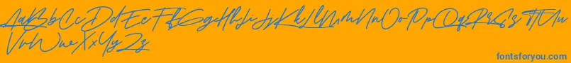 Amberla Free-Schriftart – Blaue Schriften auf orangefarbenem Hintergrund