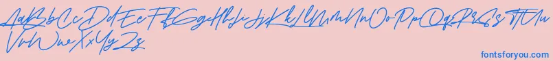 Amberla Free-Schriftart – Blaue Schriften auf rosa Hintergrund