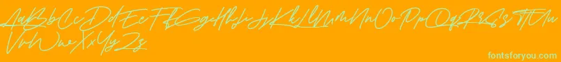 Amberla Free-Schriftart – Grüne Schriften auf orangefarbenem Hintergrund