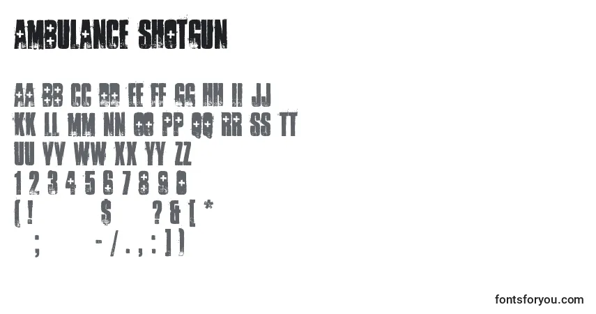 Czcionka Ambulance shotgun – alfabet, cyfry, specjalne znaki