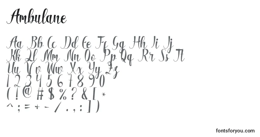 Ambulane Font – alphabet, numbers, special characters