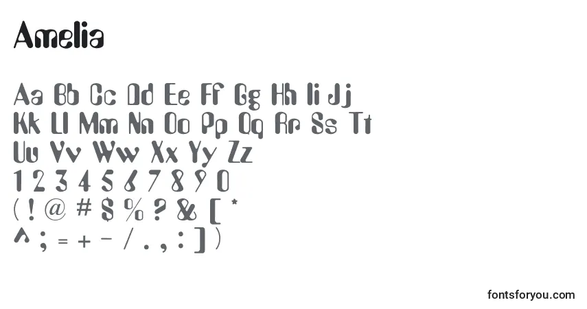 Schriftart Amelia (119349) – Alphabet, Zahlen, spezielle Symbole