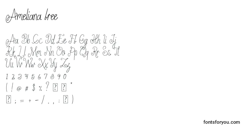 Schriftart Ameliana free – Alphabet, Zahlen, spezielle Symbole