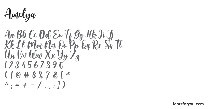 Amelya-fontti – aakkoset, numerot, erikoismerkit