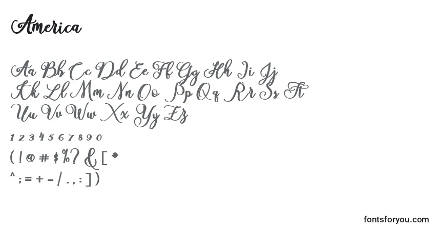 Czcionka America (119358) – alfabet, cyfry, specjalne znaki