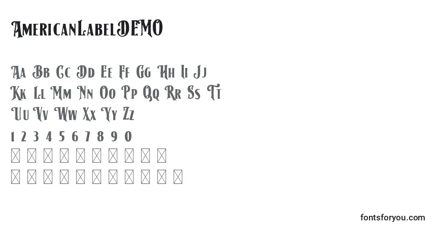 Schriftart AmericanLabelDEMO – Alphabet, Zahlen, spezielle Symbole