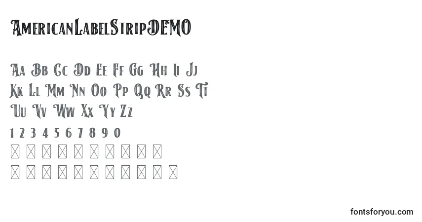 Czcionka AmericanLabelStripDEMO – alfabet, cyfry, specjalne znaki
