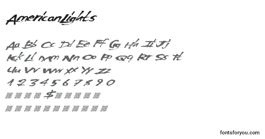 Schriftart AmericanLights – Alphabet, Zahlen, spezielle Symbole