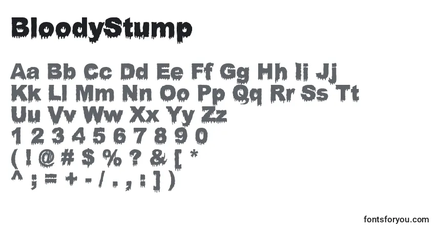 Czcionka BloodyStump – alfabet, cyfry, specjalne znaki