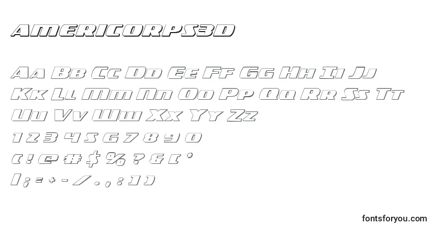 A fonte Americorps3d (119391) – alfabeto, números, caracteres especiais