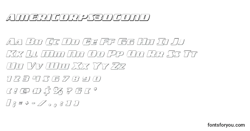 A fonte Americorps3dcond (119392) – alfabeto, números, caracteres especiais