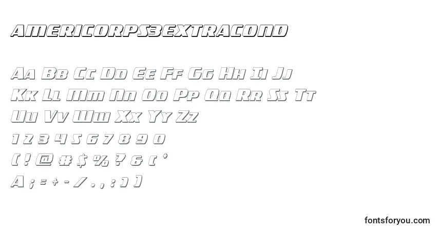 Czcionka Americorps3extracond – alfabet, cyfry, specjalne znaki