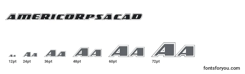 Размеры шрифта Americorpsacad (119395)
