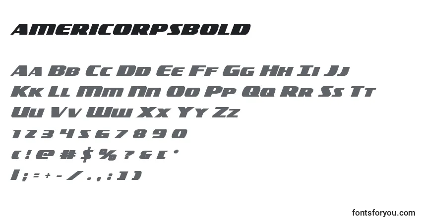 Schriftart Americorpsbold (119396) – Alphabet, Zahlen, spezielle Symbole