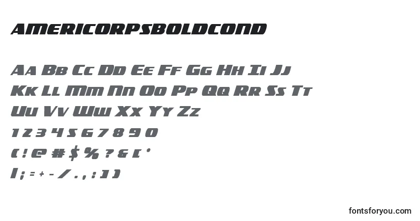 Шрифт Americorpsboldcond (119397) – алфавит, цифры, специальные символы