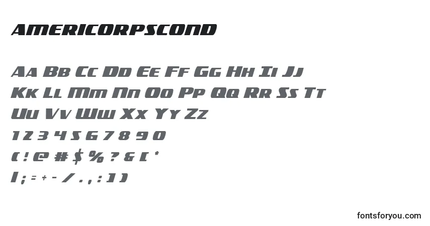 Schriftart Americorpscond (119400) – Alphabet, Zahlen, spezielle Symbole