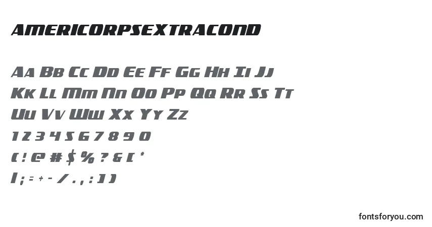 Schriftart Americorpsextracond (119402) – Alphabet, Zahlen, spezielle Symbole