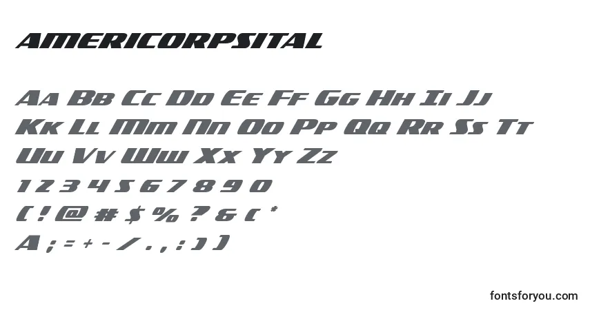 Шрифт Americorpsital – алфавит, цифры, специальные символы