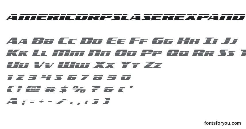Шрифт Americorpslaserexpand – алфавит, цифры, специальные символы