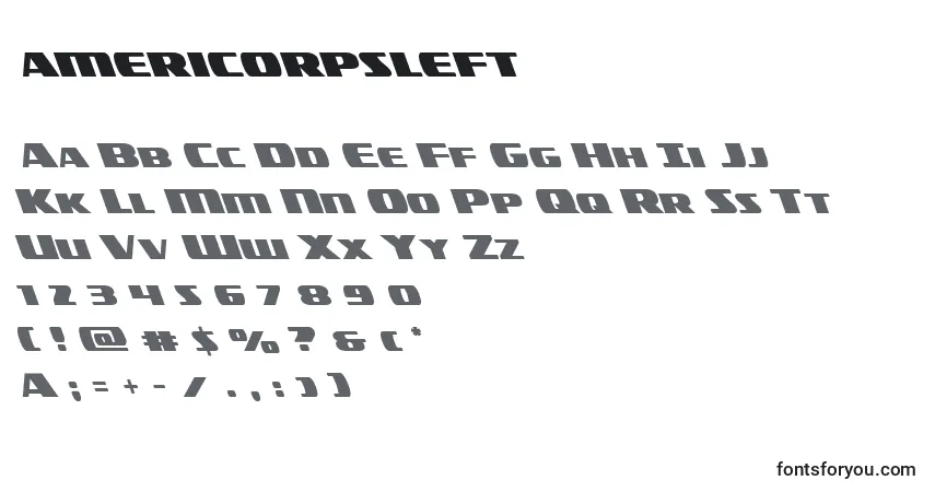 Schriftart Americorpsleft – Alphabet, Zahlen, spezielle Symbole