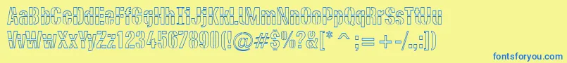 DieselstencilOutline-Schriftart – Blaue Schriften auf gelbem Hintergrund