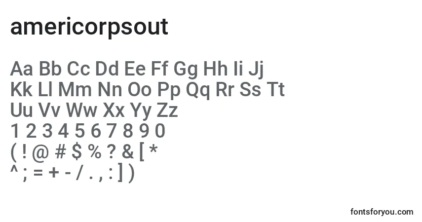 A fonte Americorpsout (119410) – alfabeto, números, caracteres especiais