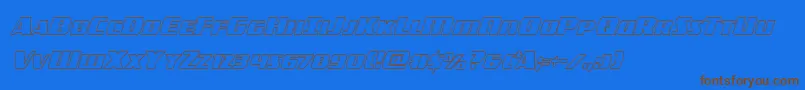 フォントamericorpsoutextracond – 茶色の文字が青い背景にあります。