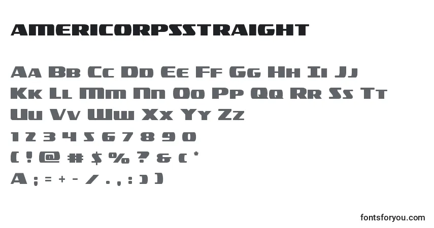 Czcionka Americorpsstraight – alfabet, cyfry, specjalne znaki