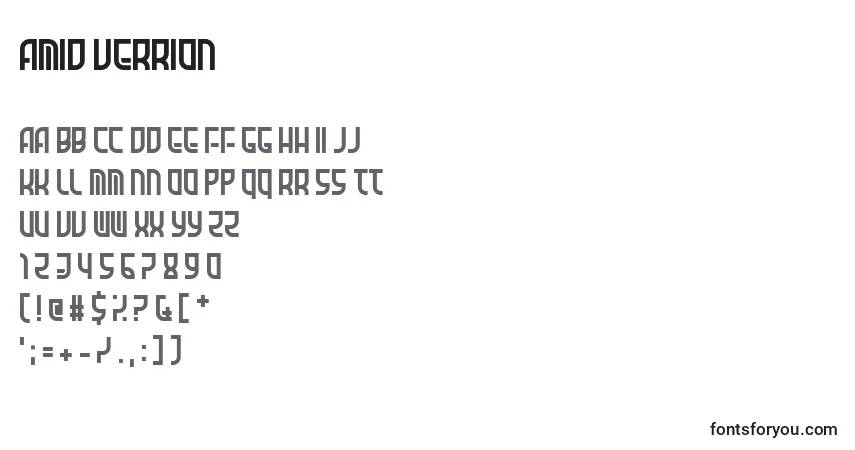 Czcionka Amid Verrion – alfabet, cyfry, specjalne znaki