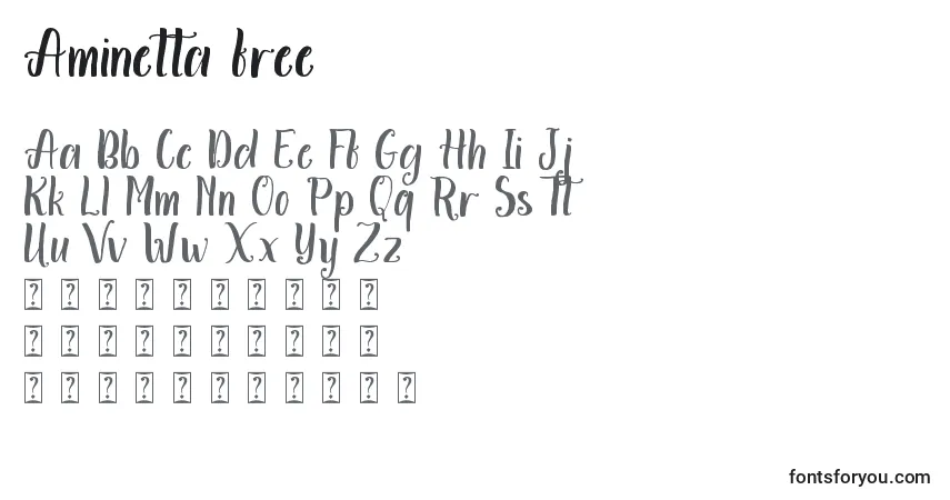 Czcionka Aminetta free – alfabet, cyfry, specjalne znaki