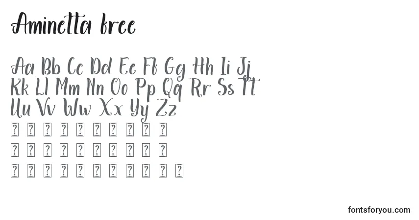 Aminetta free (119427)フォント–アルファベット、数字、特殊文字