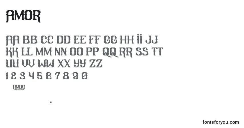 Czcionka Amor – alfabet, cyfry, specjalne znaki