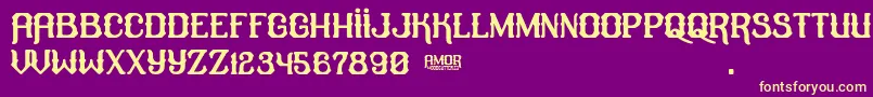 amor-Schriftart – Gelbe Schriften auf violettem Hintergrund