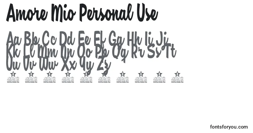 Шрифт Amore Mio Personal Use – алфавит, цифры, специальные символы