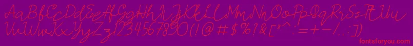 フォントAMORICASCRIPTItalic – 紫の背景に赤い文字