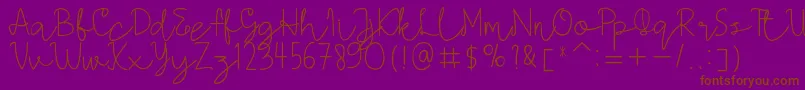 AMORICASCRIPTRegular-Schriftart – Braune Schriften auf violettem Hintergrund