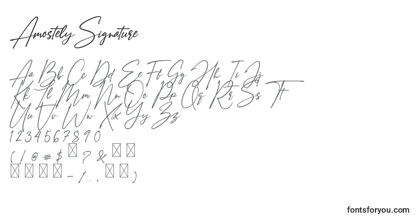 Czcionka AmostelySignature – alfabet, cyfry, specjalne znaki