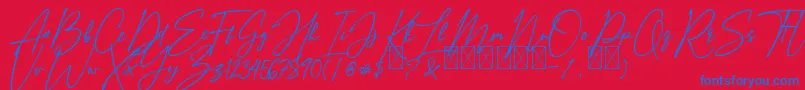 AmostelySignature-Schriftart – Blaue Schriften auf rotem Hintergrund
