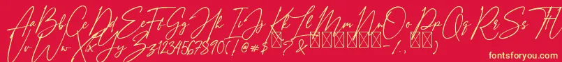 AmostelySignature Font – Yellow Fonts on Red Background