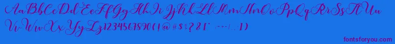 Amotim-Schriftart – Violette Schriften auf blauem Hintergrund