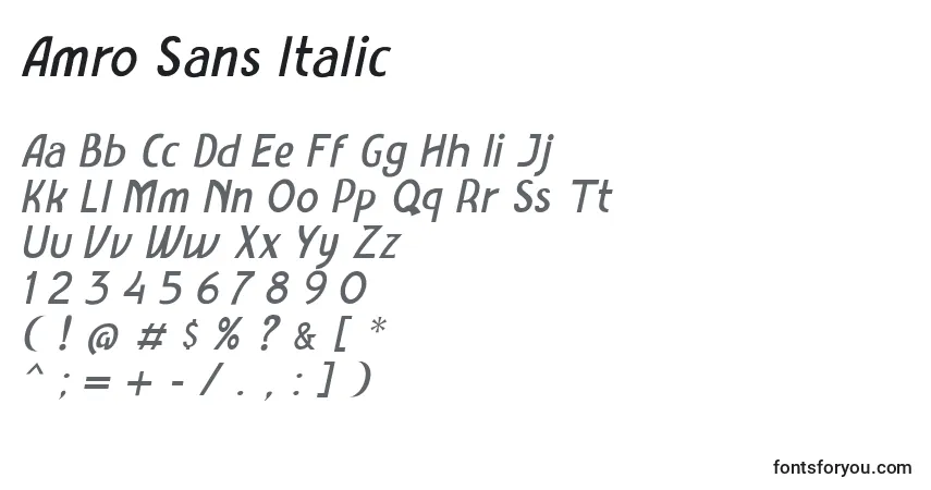 Czcionka Amro Sans Italic (119449) – alfabet, cyfry, specjalne znaki
