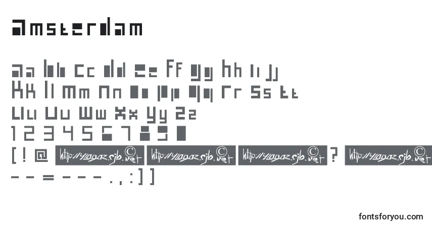 Czcionka Amsterdam (119454) – alfabet, cyfry, specjalne znaki