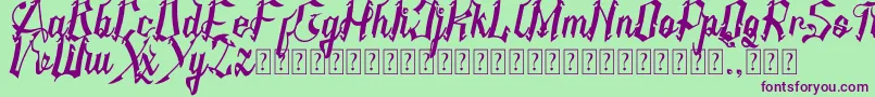 フォントAMSTHA italic – 緑の背景に紫のフォント
