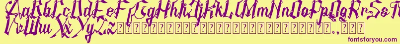 フォントAMSTHA italic – 紫色のフォント、黄色の背景