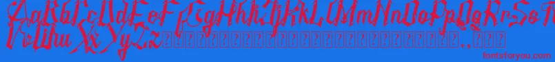 AMSTHA italic-Schriftart – Rote Schriften auf blauem Hintergrund