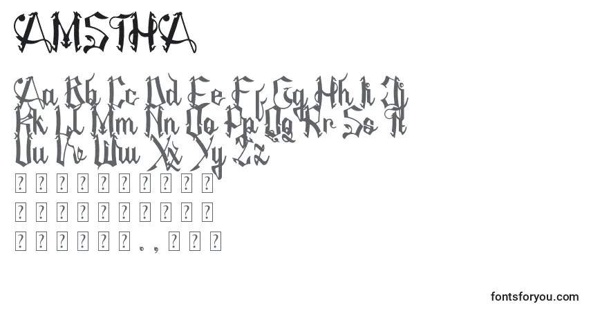 A fonte AMSTHA – alfabeto, números, caracteres especiais