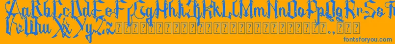 AMSTHA-Schriftart – Blaue Schriften auf orangefarbenem Hintergrund