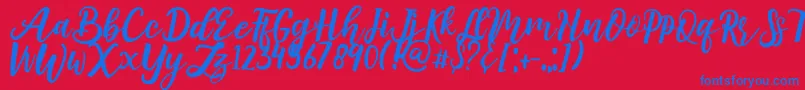 amuba-Schriftart – Blaue Schriften auf rotem Hintergrund