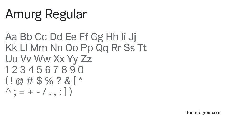 Czcionka Amurg Regular – alfabet, cyfry, specjalne znaki